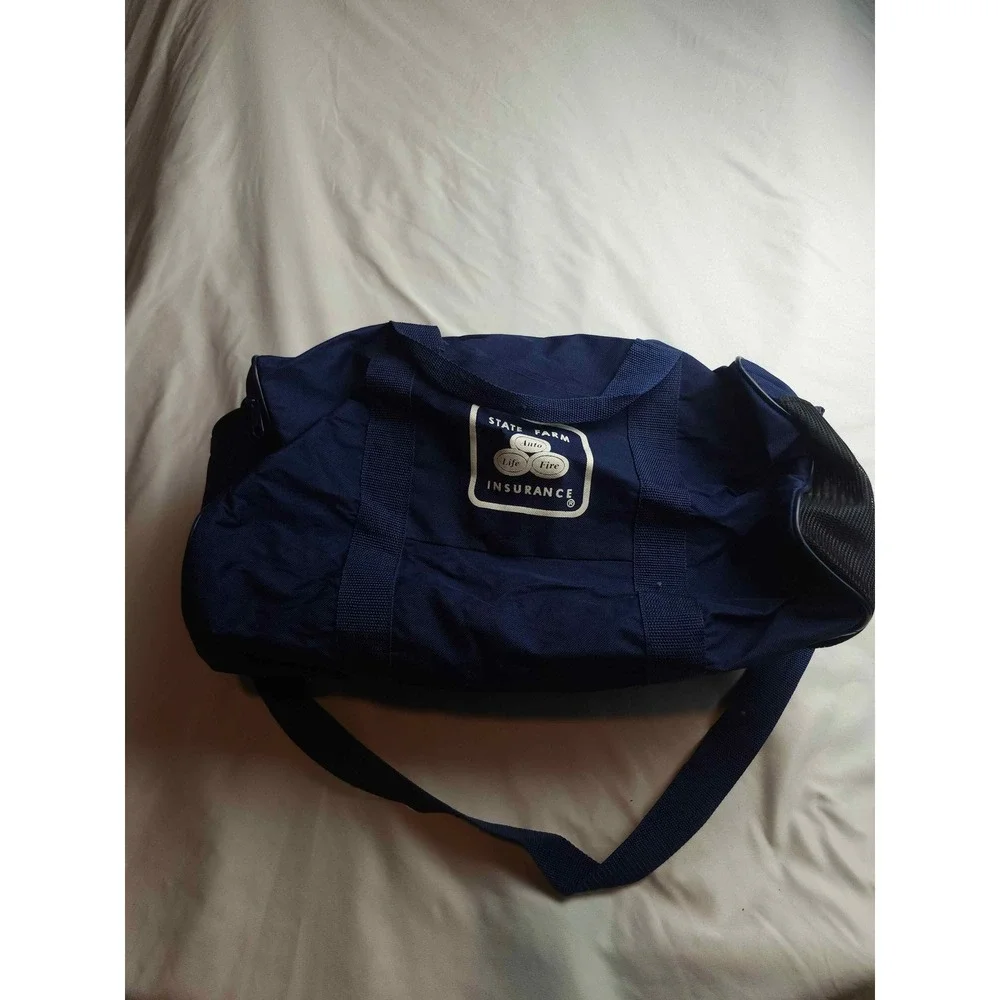 Vintage State Farm Insurance Duffel Bag Navy Blue Canvas Gym Travel Bag